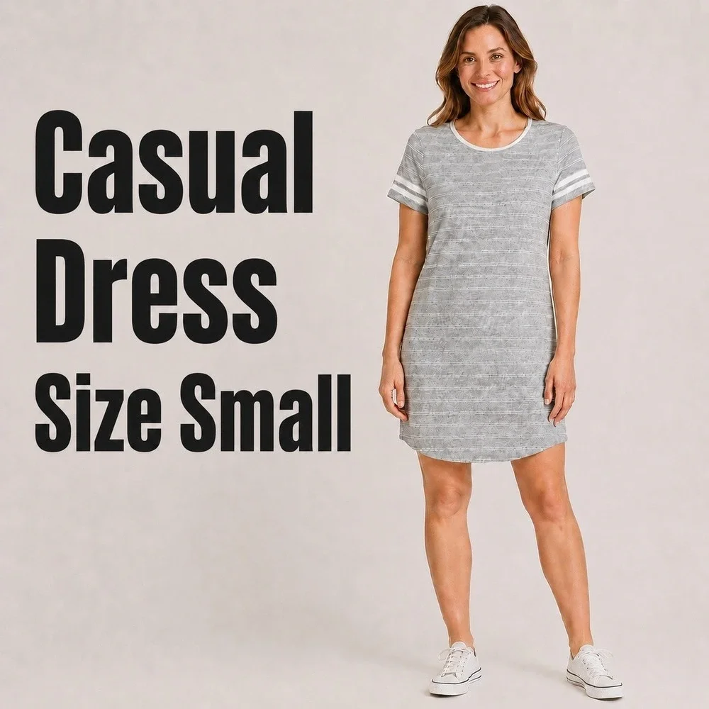 Pink Rose Womens Gray Striped Short Sleeve T-Shirt Dress Size Small